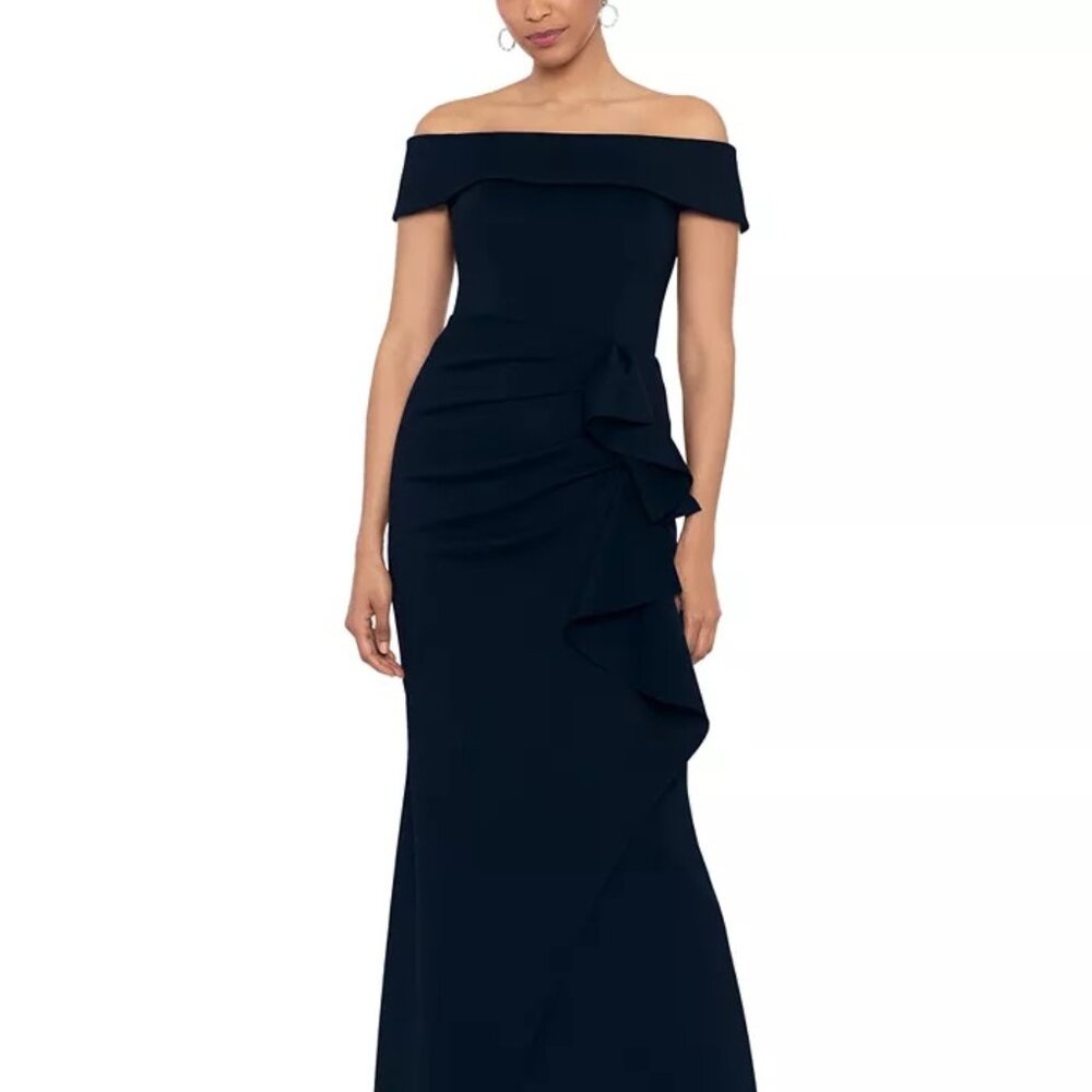 XSCAPE Women's Off-The-Shoulder Gown Navy Size 6